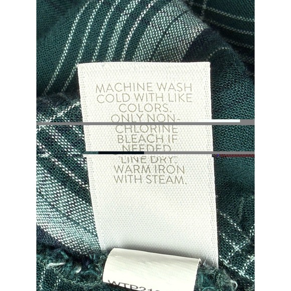 J. Jill Mixed Plaid Double Cloth Tunic Soft Button Up Shirt Green Sz Petite M - Picture 7 of 9